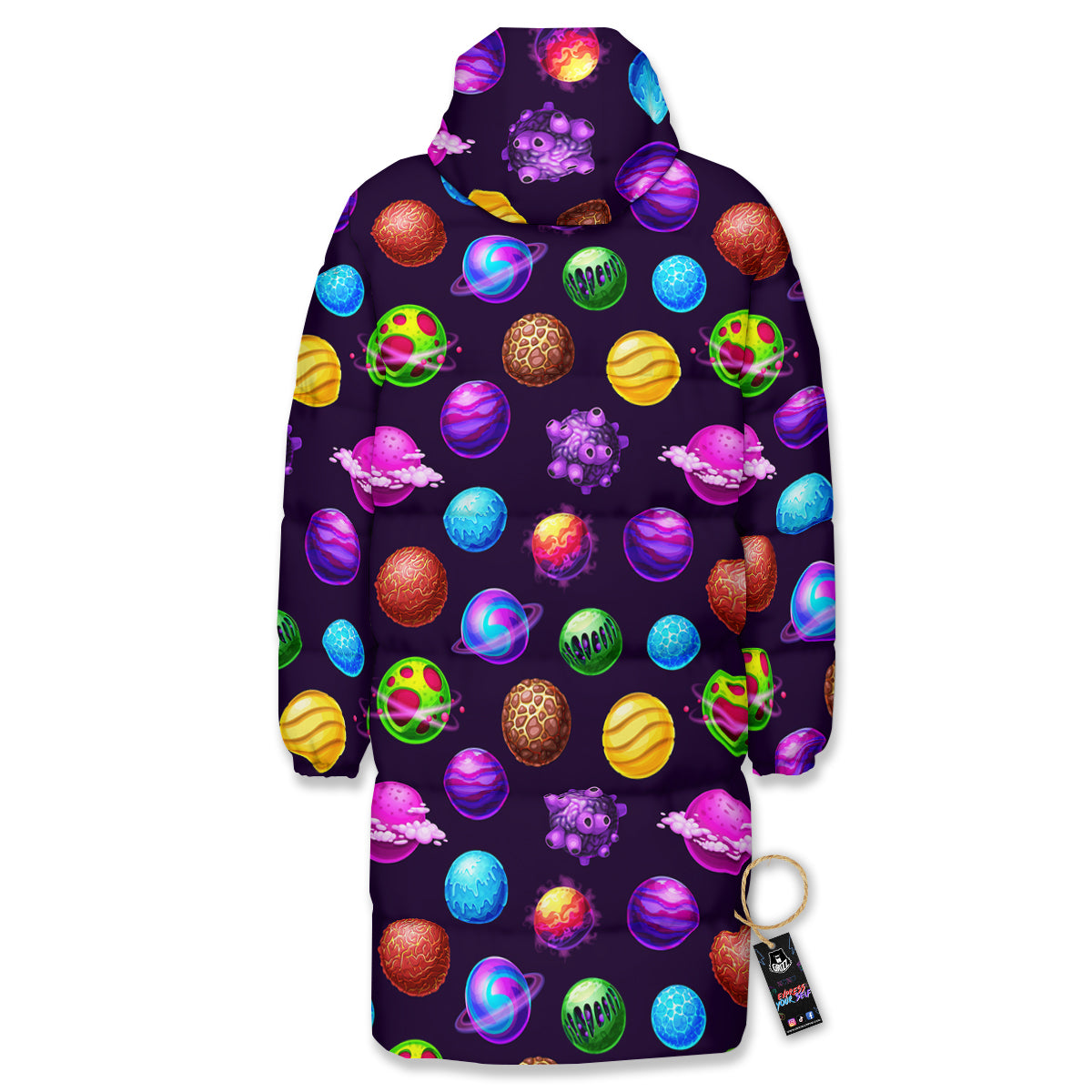 Galaxy Planets And Space Stars Colorful Print Pattern Long Down Jacket