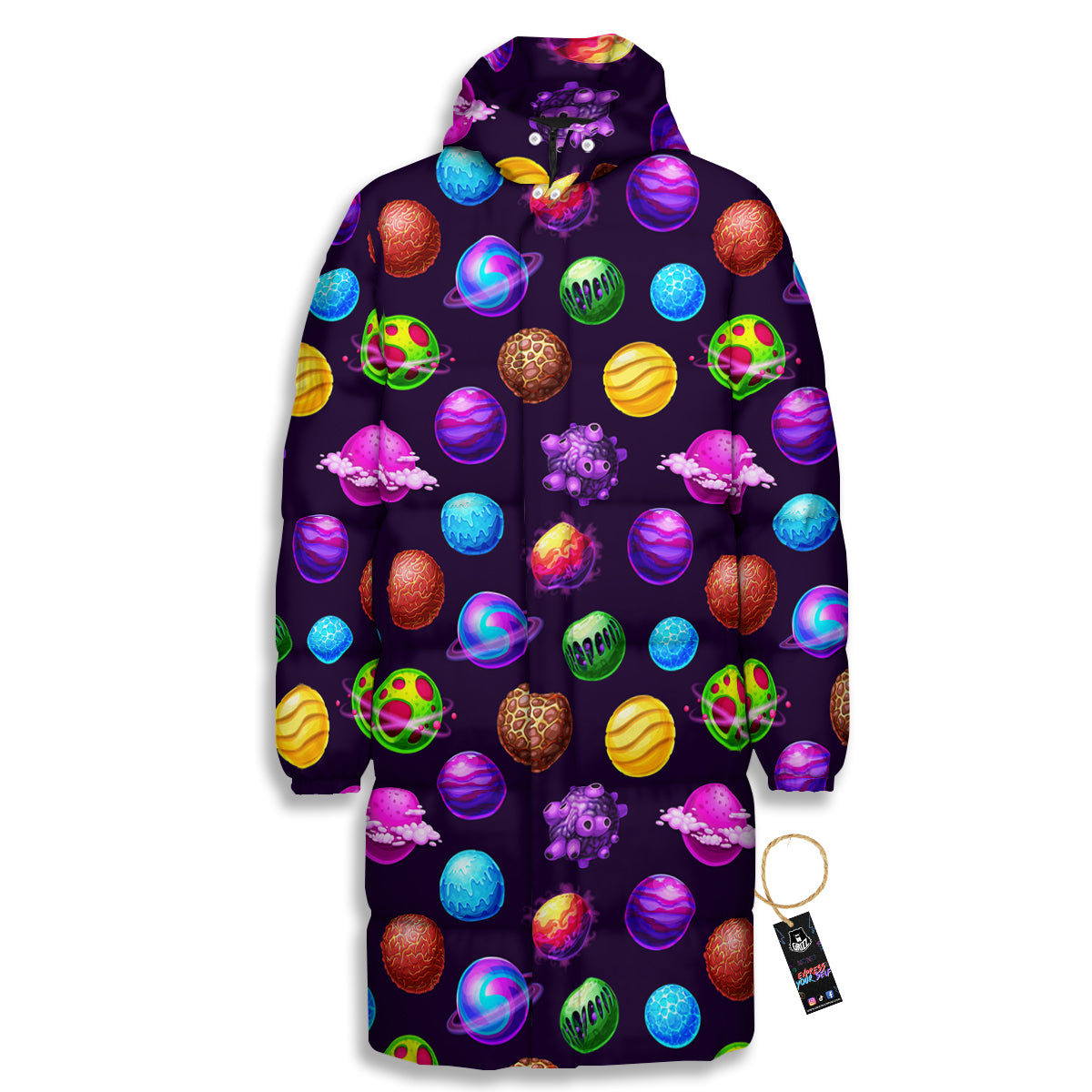 Galaxy Planets And Space Stars Colorful Print Pattern Long Down Jacket