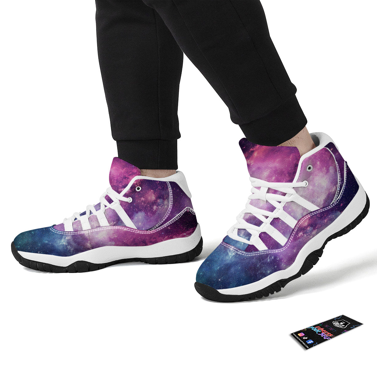 Galaxy Purple Stardust Space Print White Bball Shoes-grizzshop