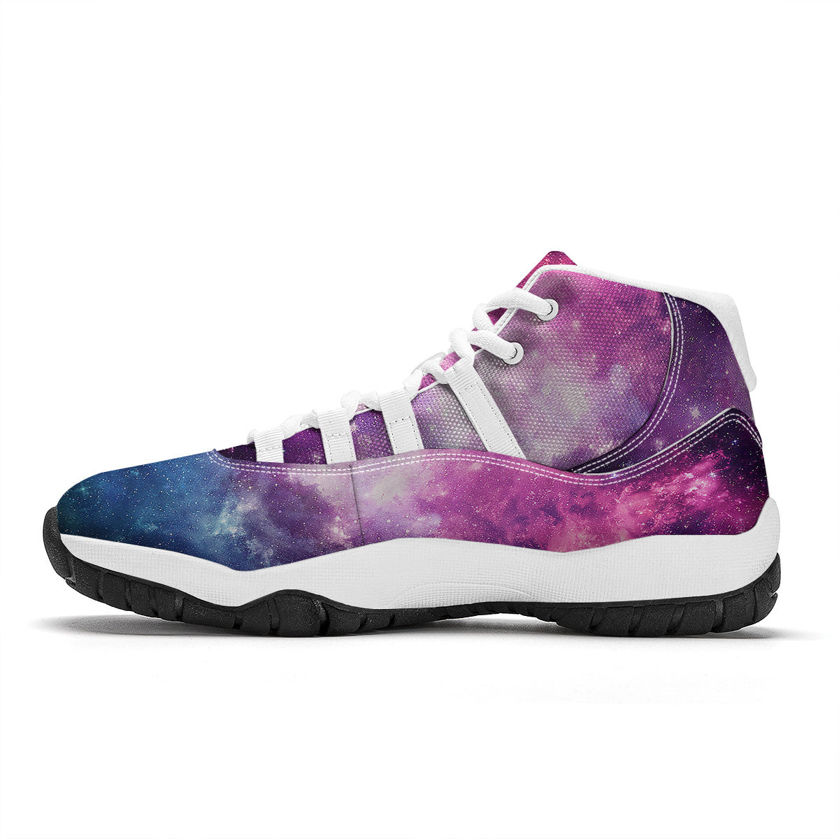 Galaxy Purple Stardust Space Print White Bball Shoes-grizzshop