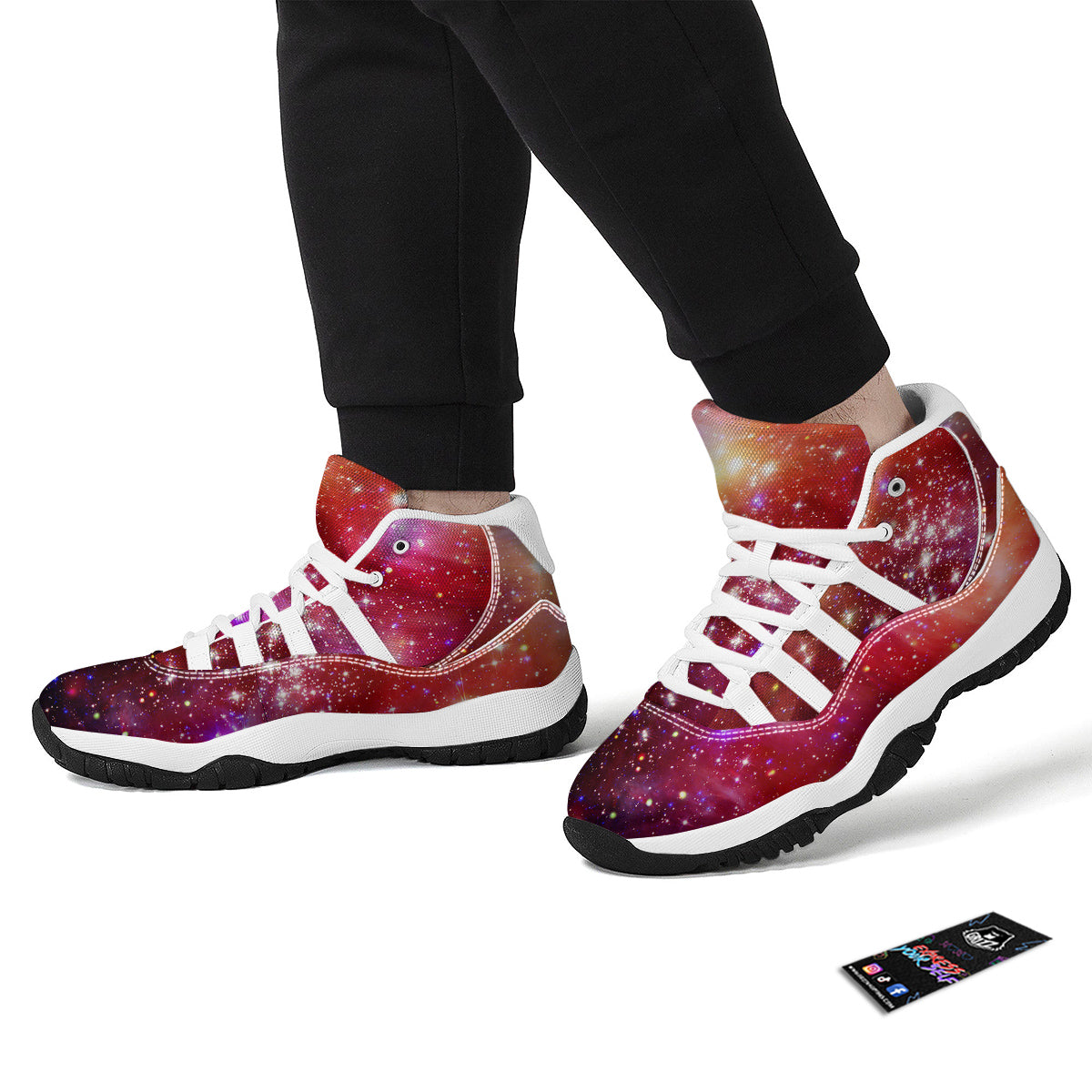 Galaxy Red Stardust Space Print White Bball Shoes-grizzshop