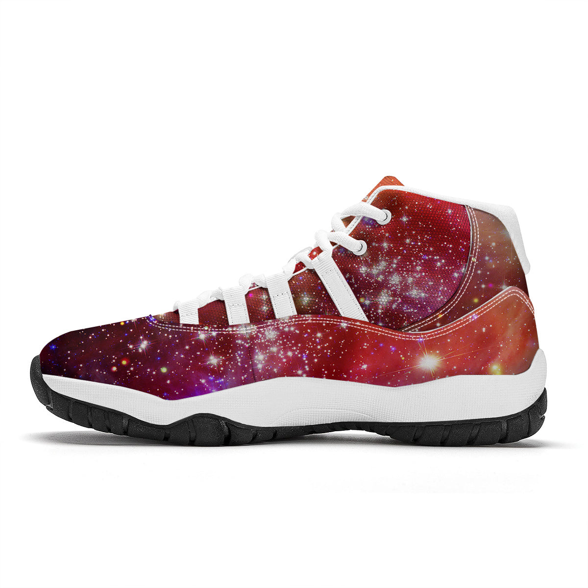 Galaxy Red Stardust Space Print White Bball Shoes-grizzshop