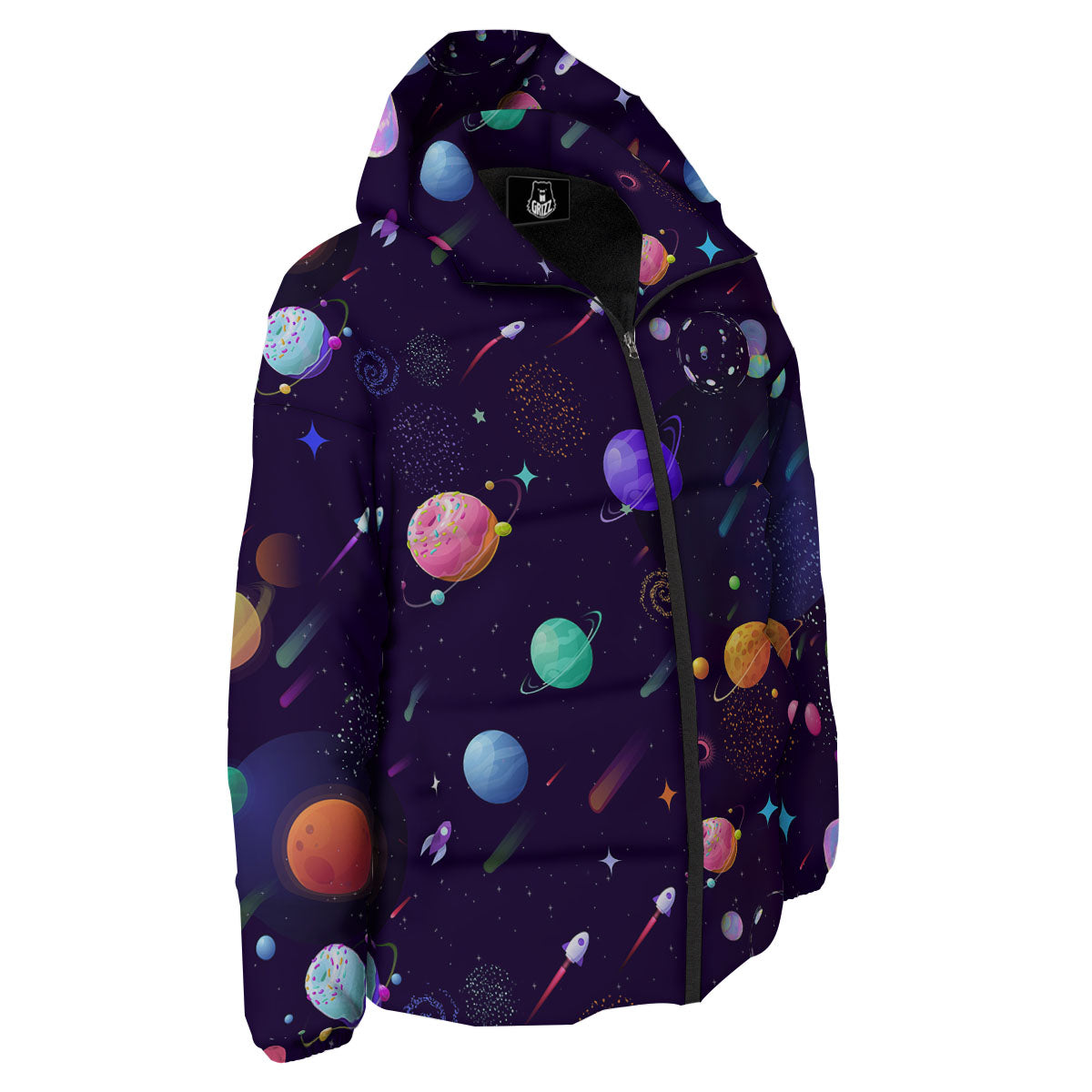 Galaxy Space Abstract Cartoon Print Down Jacket-grizzshop