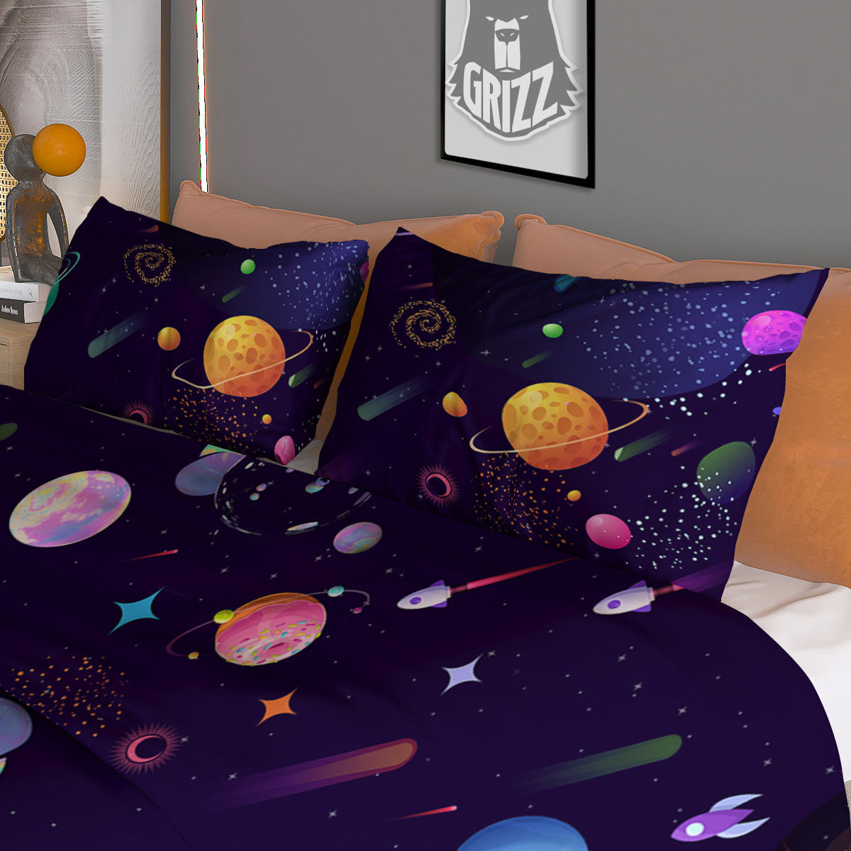 Galaxy Space Abstract Cartoon Print Duvet Cover Bedding Set