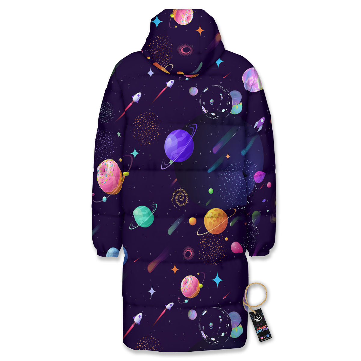Galaxy Space Abstract Cartoon Print Long Down Jacket