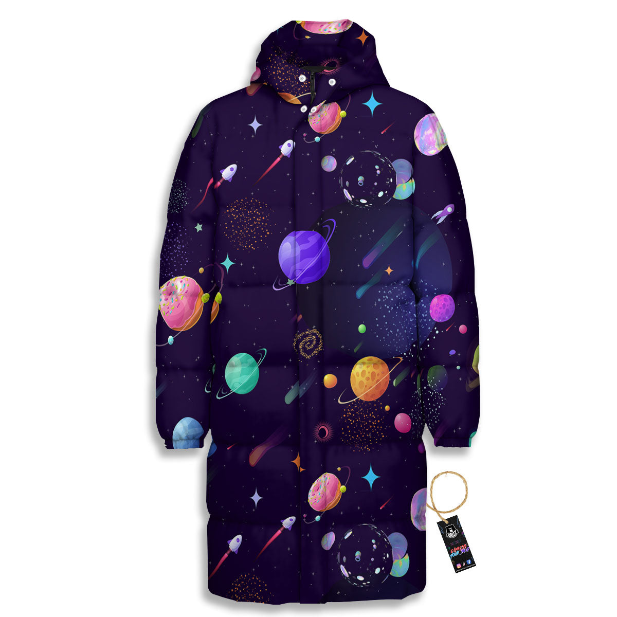Galaxy Space Abstract Cartoon Print Long Down Jacket