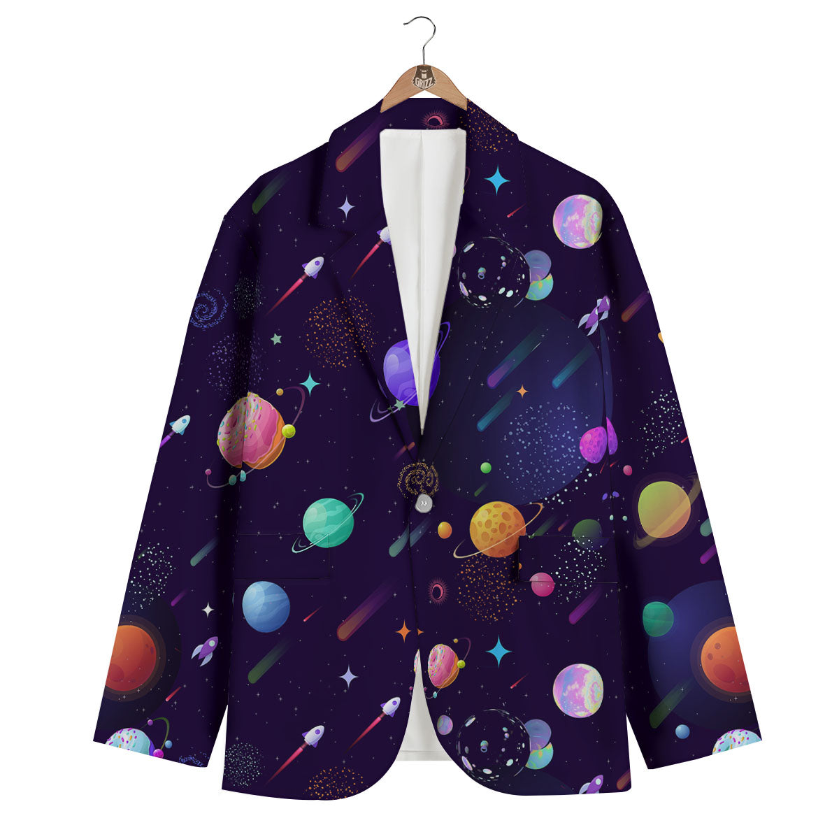Galaxy Space Abstract Cartoon Print Men's Blazer-grizzshop