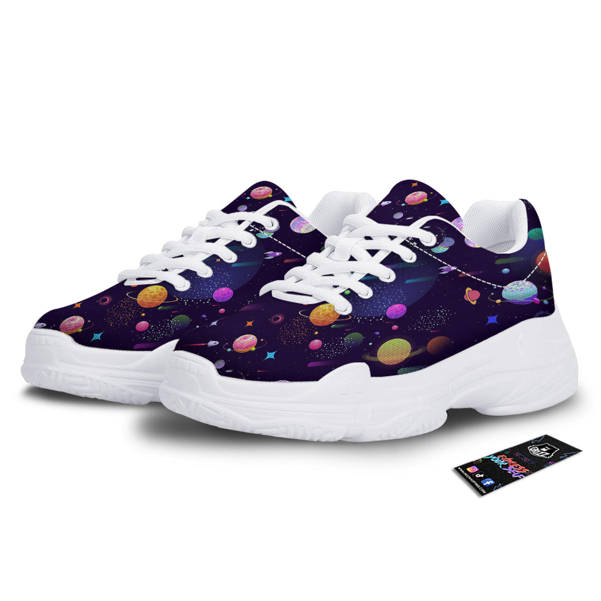 Galaxy Space Abstract Cartoon Print White Chunky Shoes-grizzshop