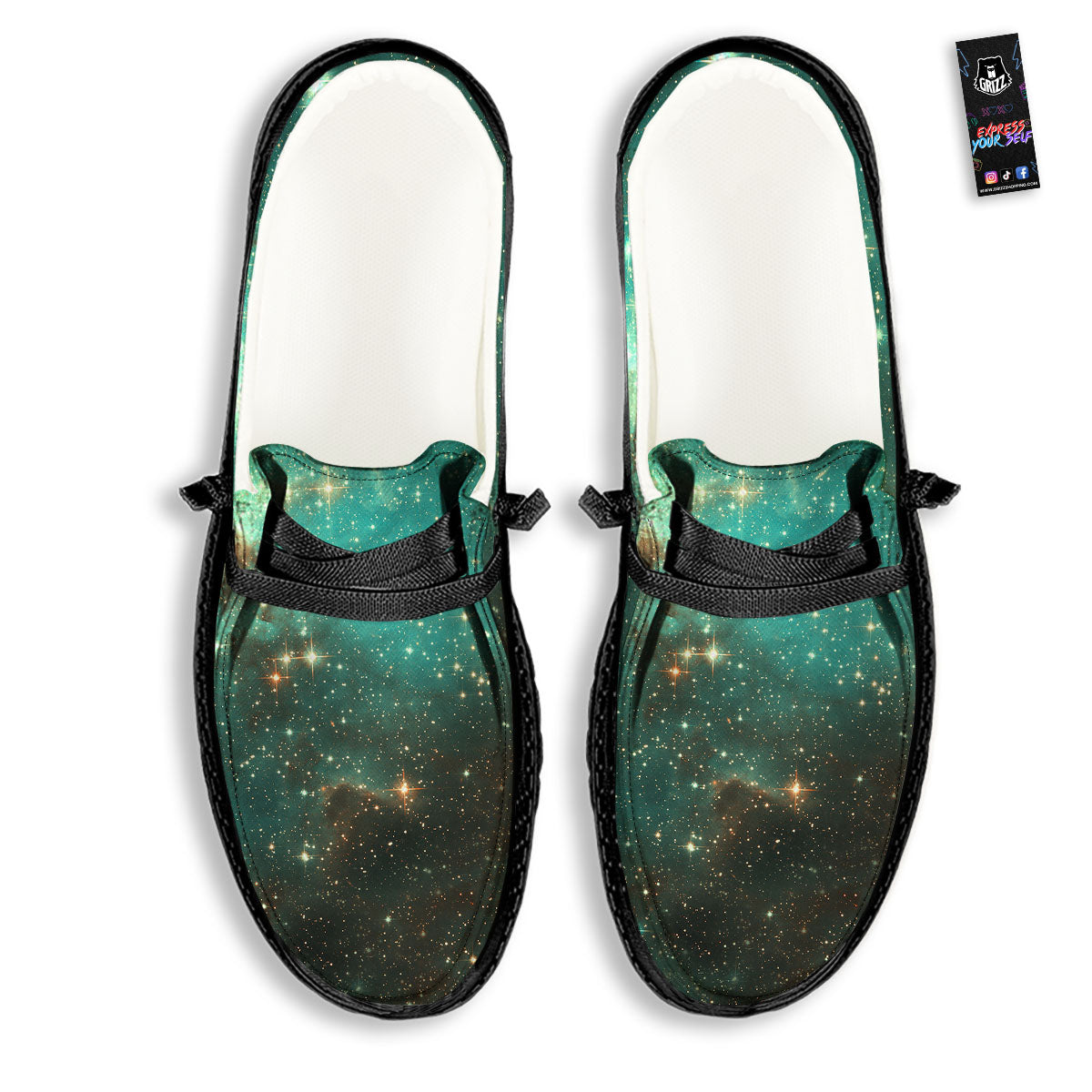 Galaxy Space Abstract Cloud Nebula Print Black Loafers-grizzshop