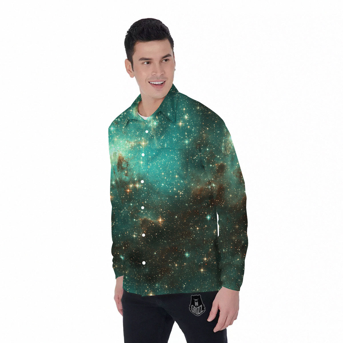 Galaxy Space Abstract Cloud Nebula Print Men's Long Sleeve Shirts-grizzshop
