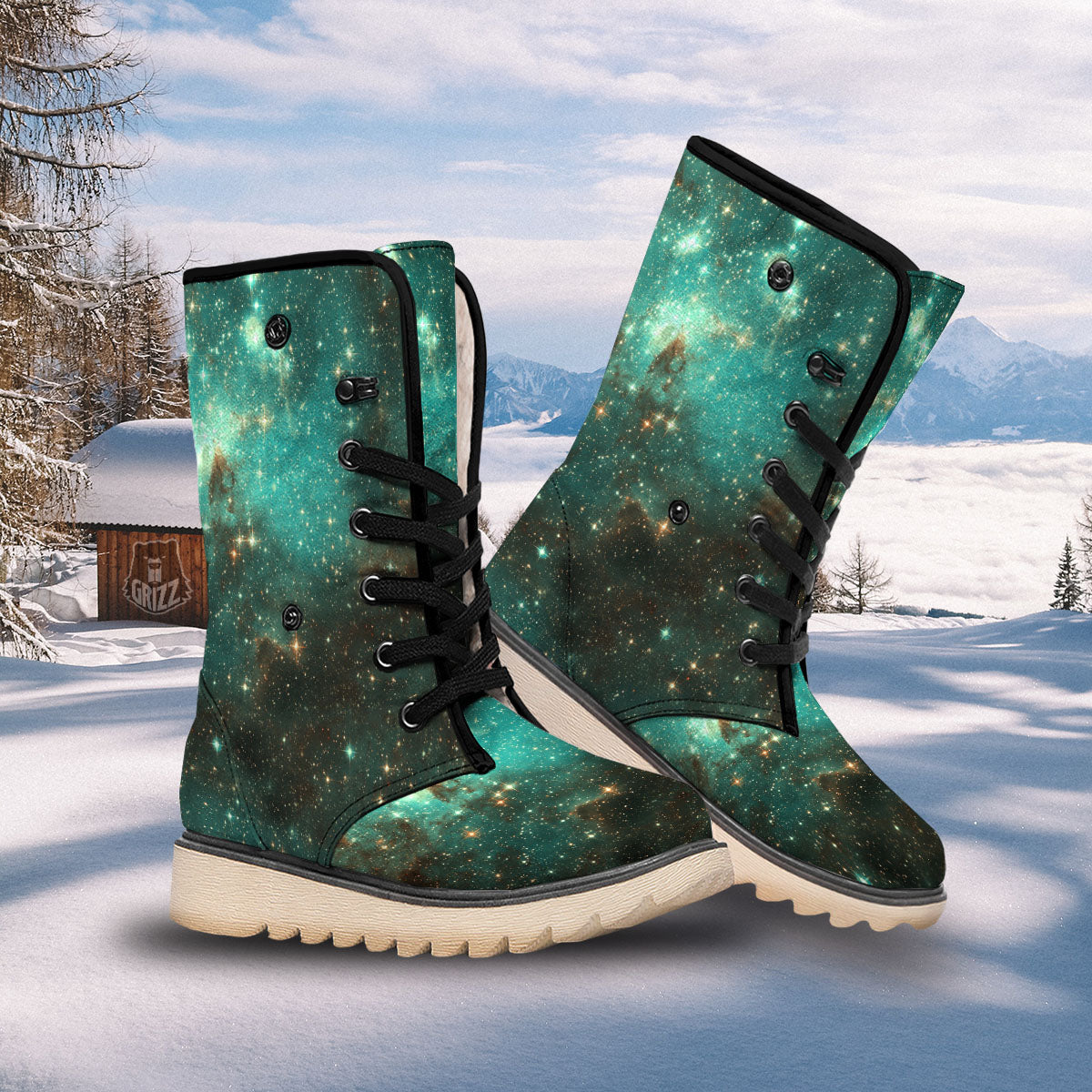 Galaxy Space Abstract Cloud Nebula Print Snow Boots-grizzshop