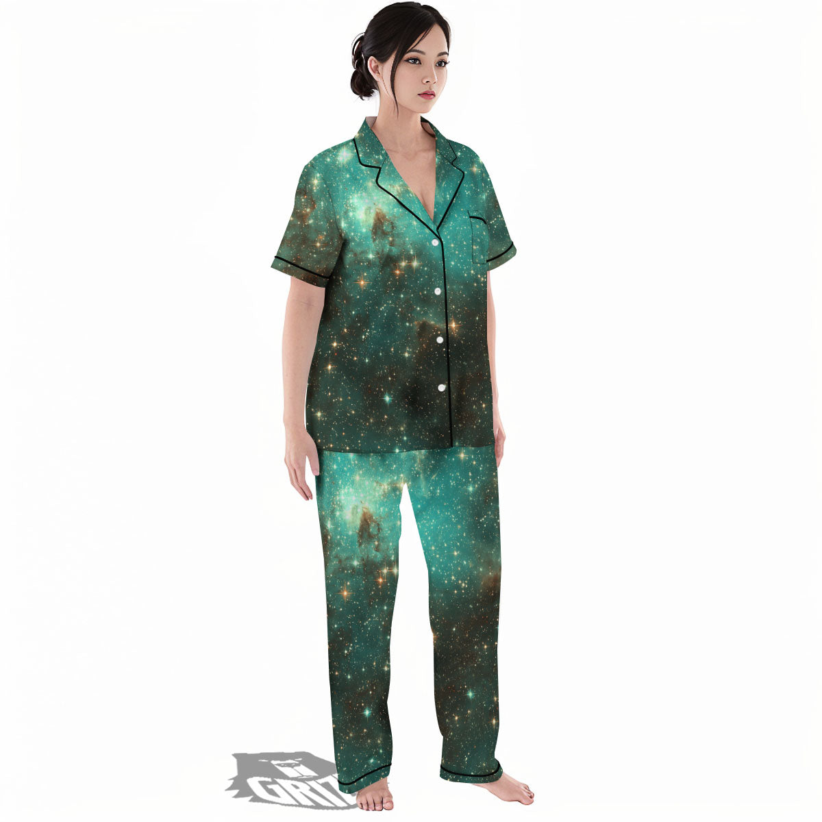 Galaxy Space Abstract Cloud Nebula Print Women's Pajamas Set-grizzshop