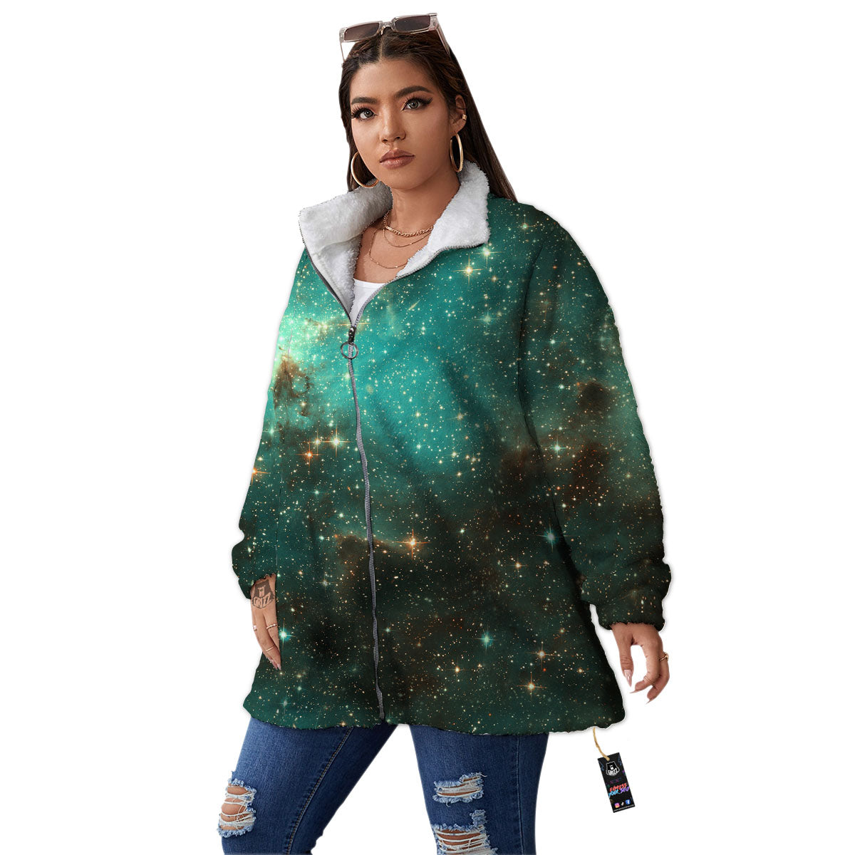 Galaxy Space Abstract Cloud Nebula Print Women's Sherpa Jacket-grizzshop