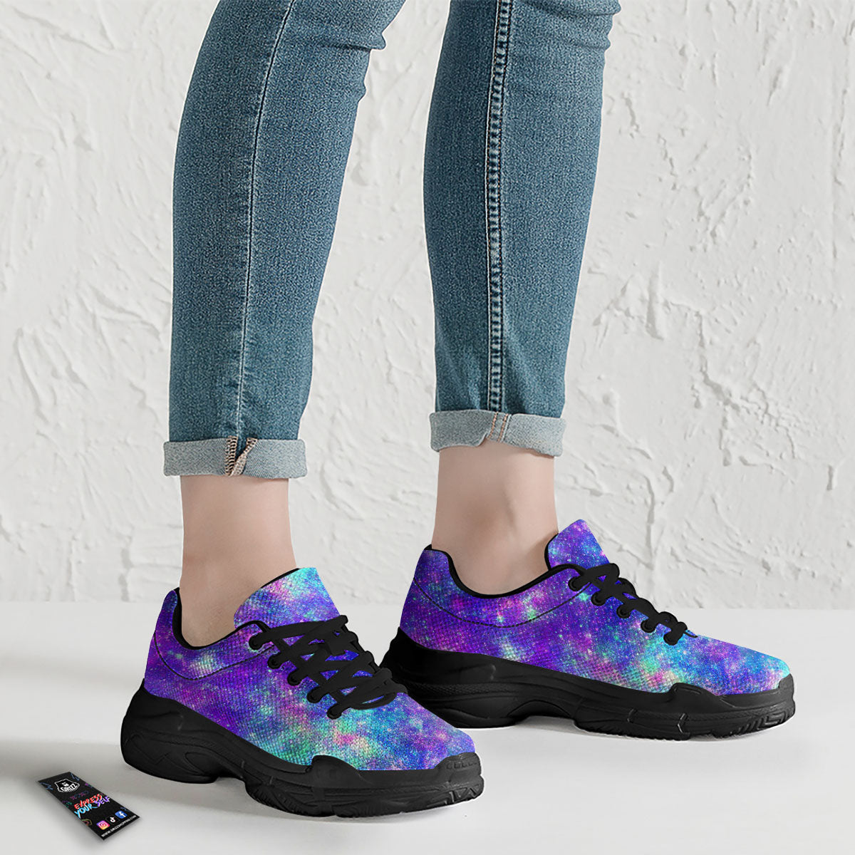 Galaxy Space Abstract Colorful Print Black Chunky Shoes-grizzshop