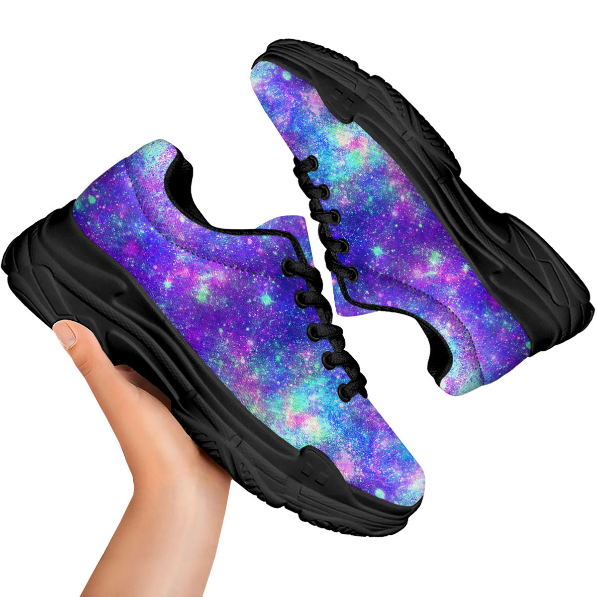Galaxy Space Abstract Colorful Print Black Chunky Shoes-grizzshop