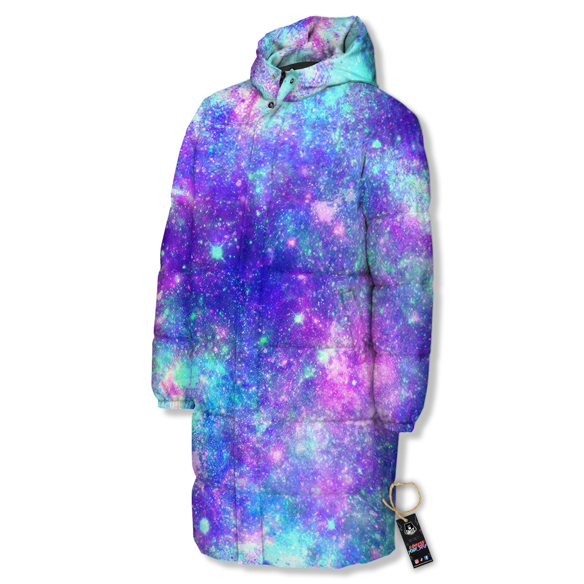 Galaxy Space Abstract Colorful Print Long Down Jacket