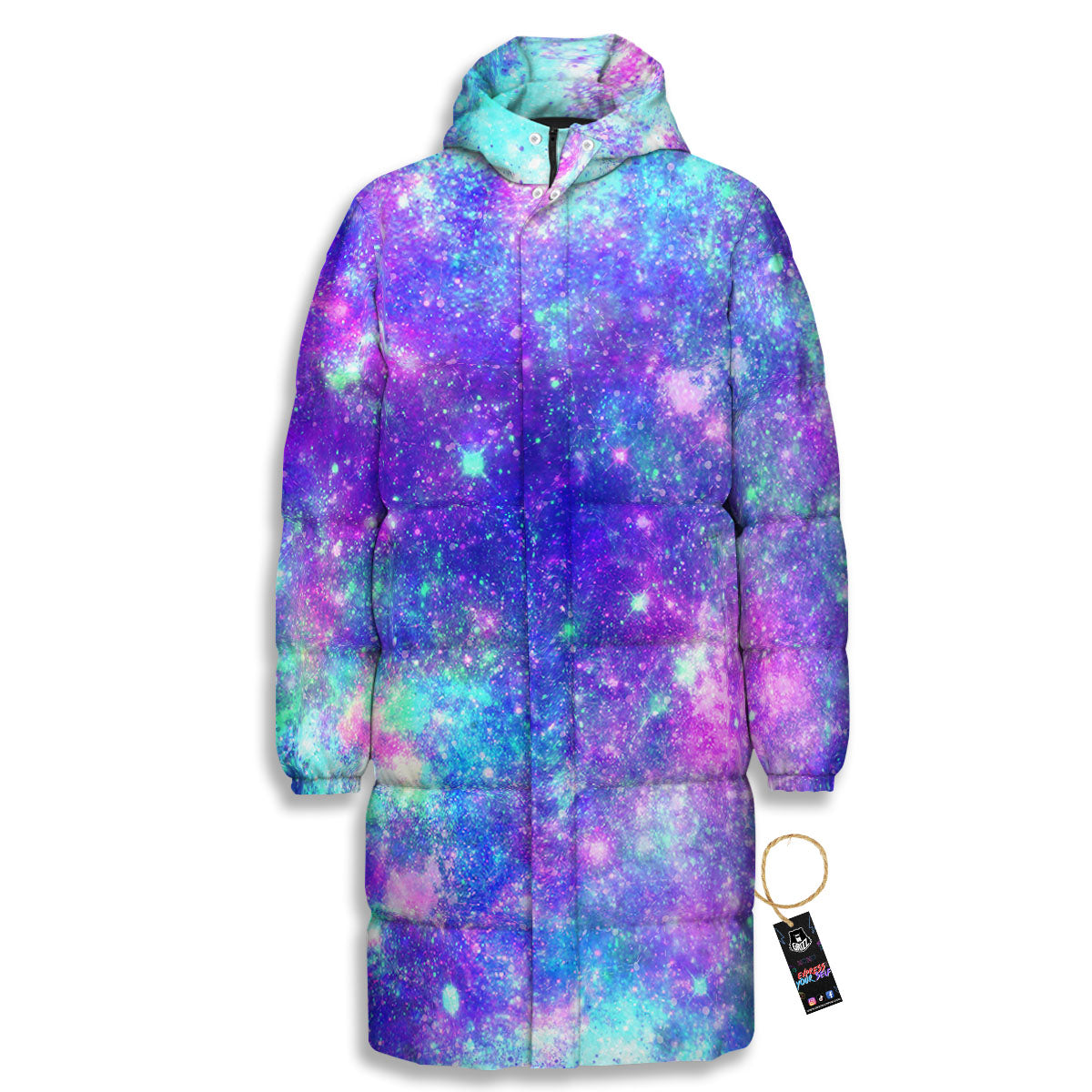 Galaxy Space Abstract Colorful Print Long Down Jacket