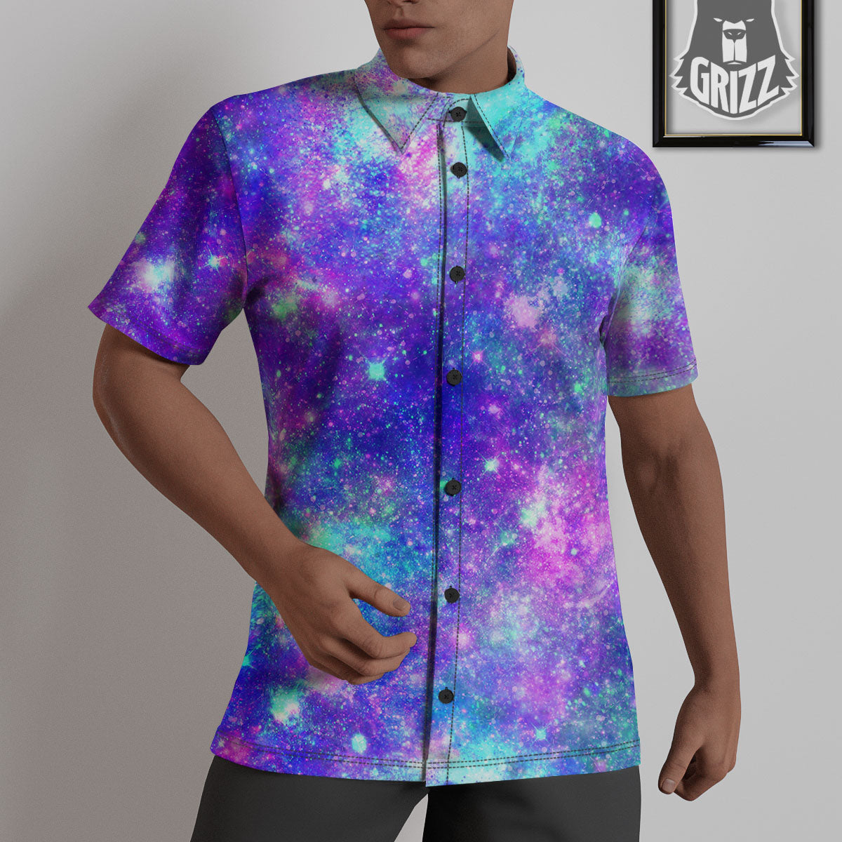 Galaxy Space Abstract Colorful Print Untucked Shirts-grizzshop