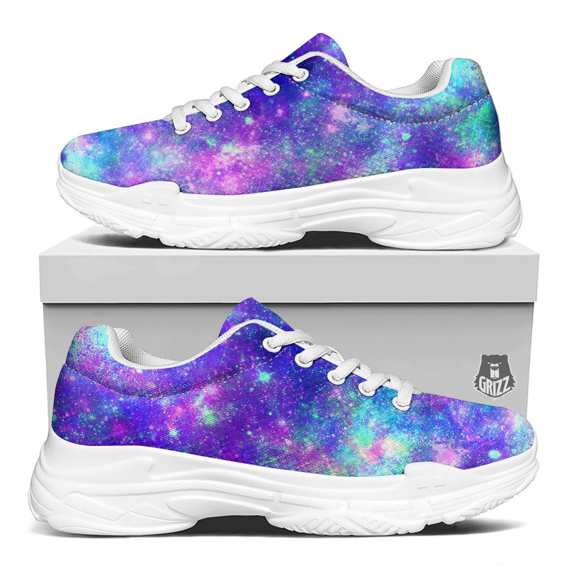 Galaxy Space Abstract Colorful Print White Chunky Shoes-grizzshop