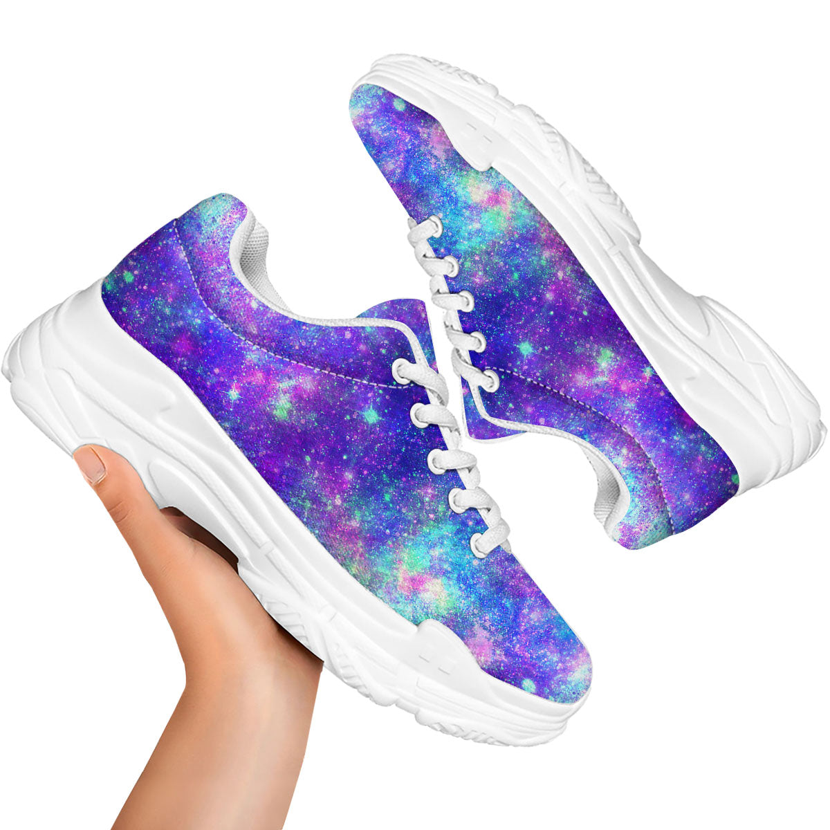 Galaxy Space Abstract Colorful Print White Chunky Shoes-grizzshop
