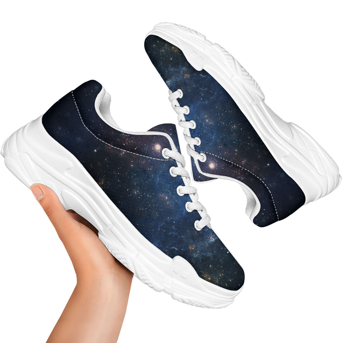 Galaxy Space Abstract Dark Print White Chunky Shoes-grizzshop