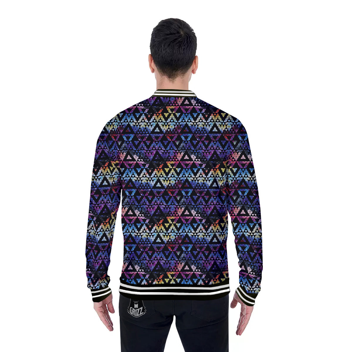 Galaxy Space Black Triangle Print Baseball Jacket-grizzshop
