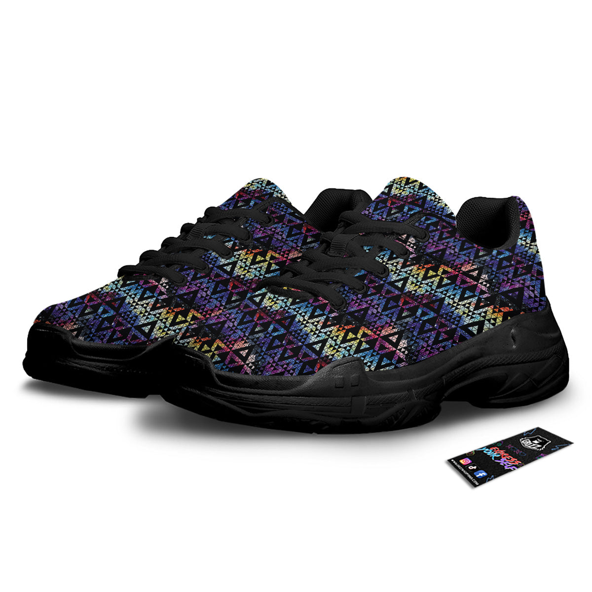 Galaxy Space Black Triangle Print Black Chunky Shoes-grizzshop