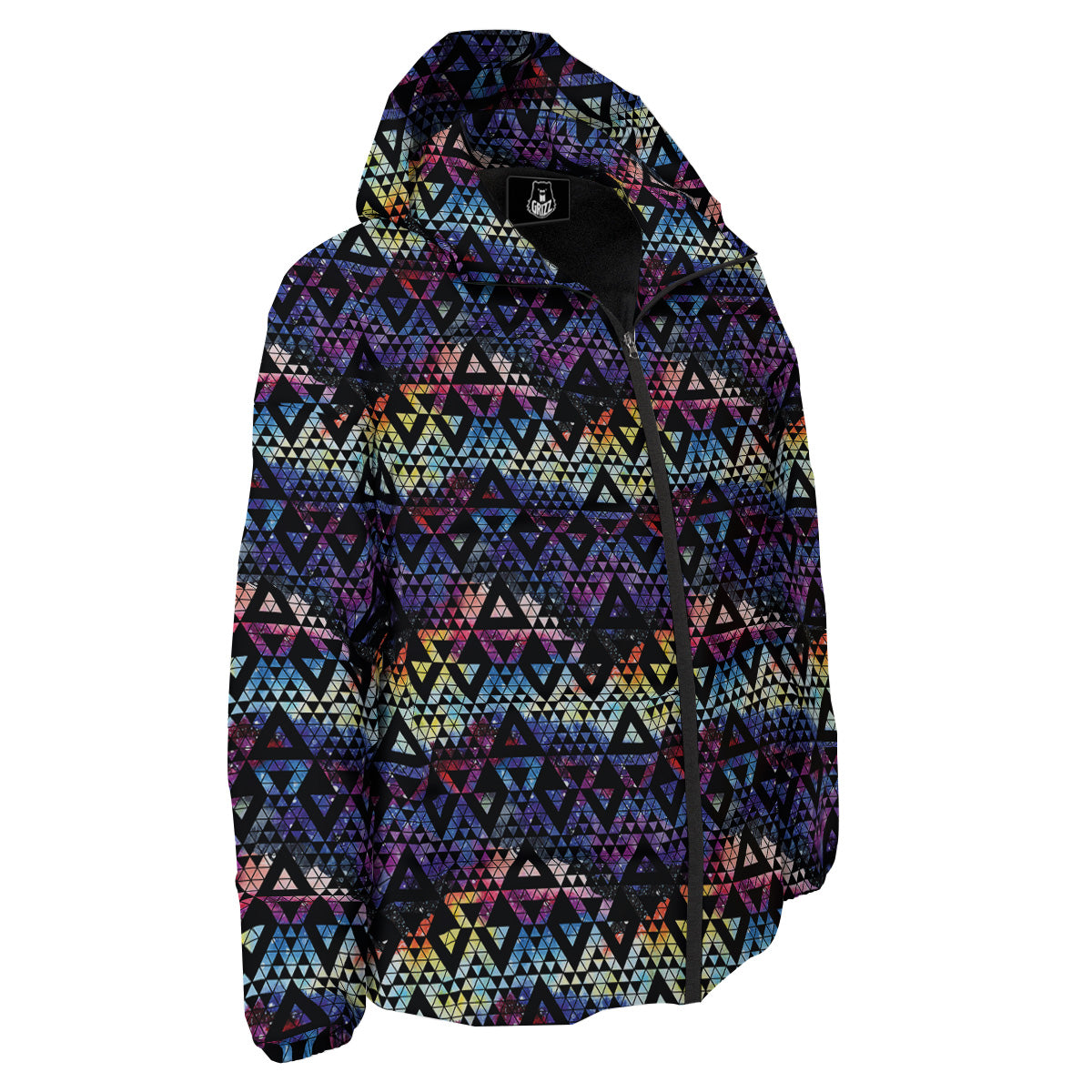 Galaxy Space Black Triangle Print Down Jacket-grizzshop
