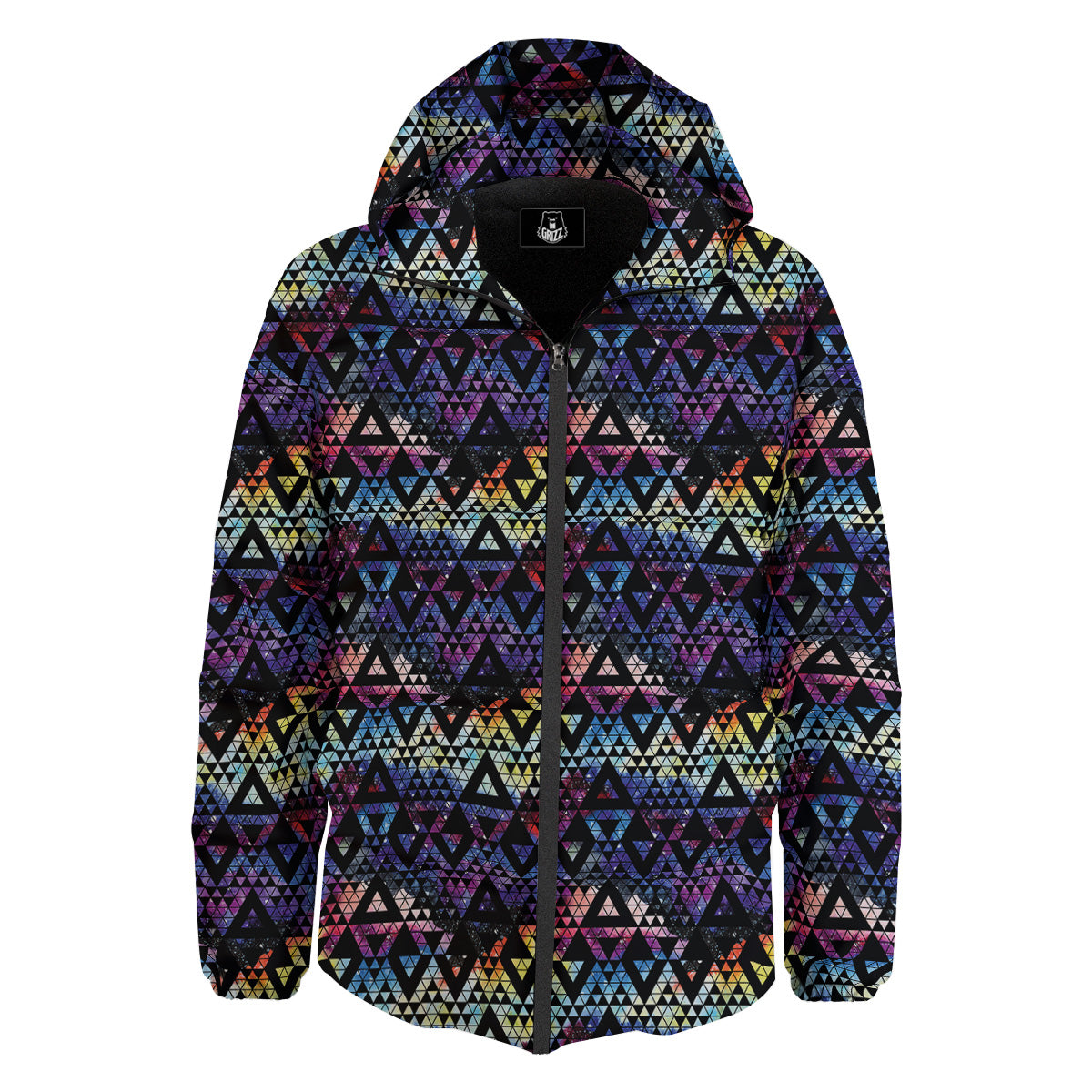 Galaxy Space Black Triangle Print Down Jacket-grizzshop