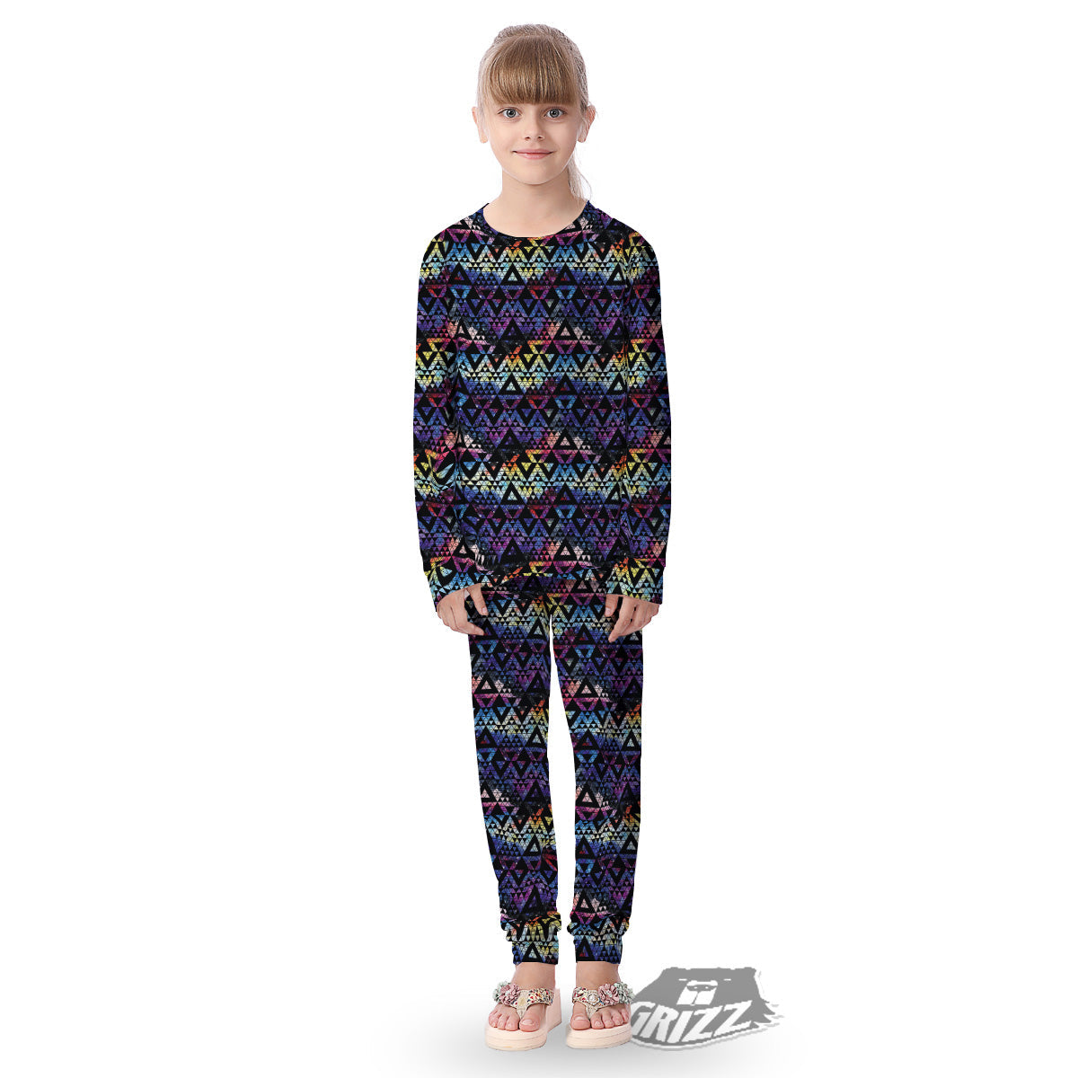 Galaxy Space Black Triangle Print Kid's Pajamas-grizzshop