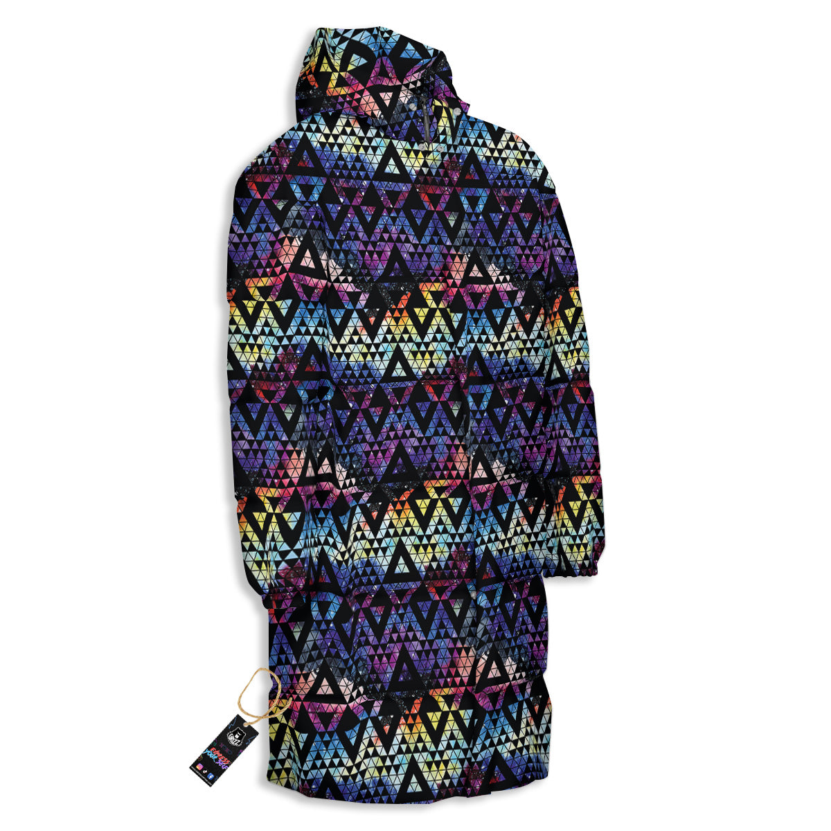 Galaxy Space Black Triangle Print Long Down Jacket