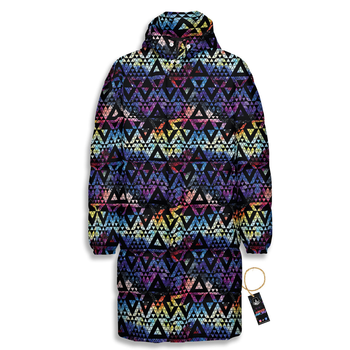 Galaxy Space Black Triangle Print Long Down Jacket