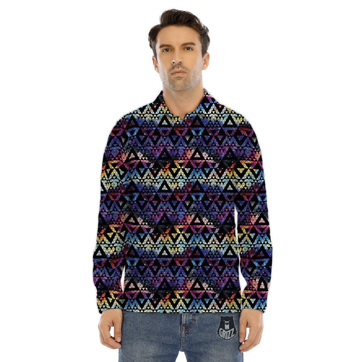 Galaxy Space Black Triangle Print Men's Dress Shirts-grizzshop