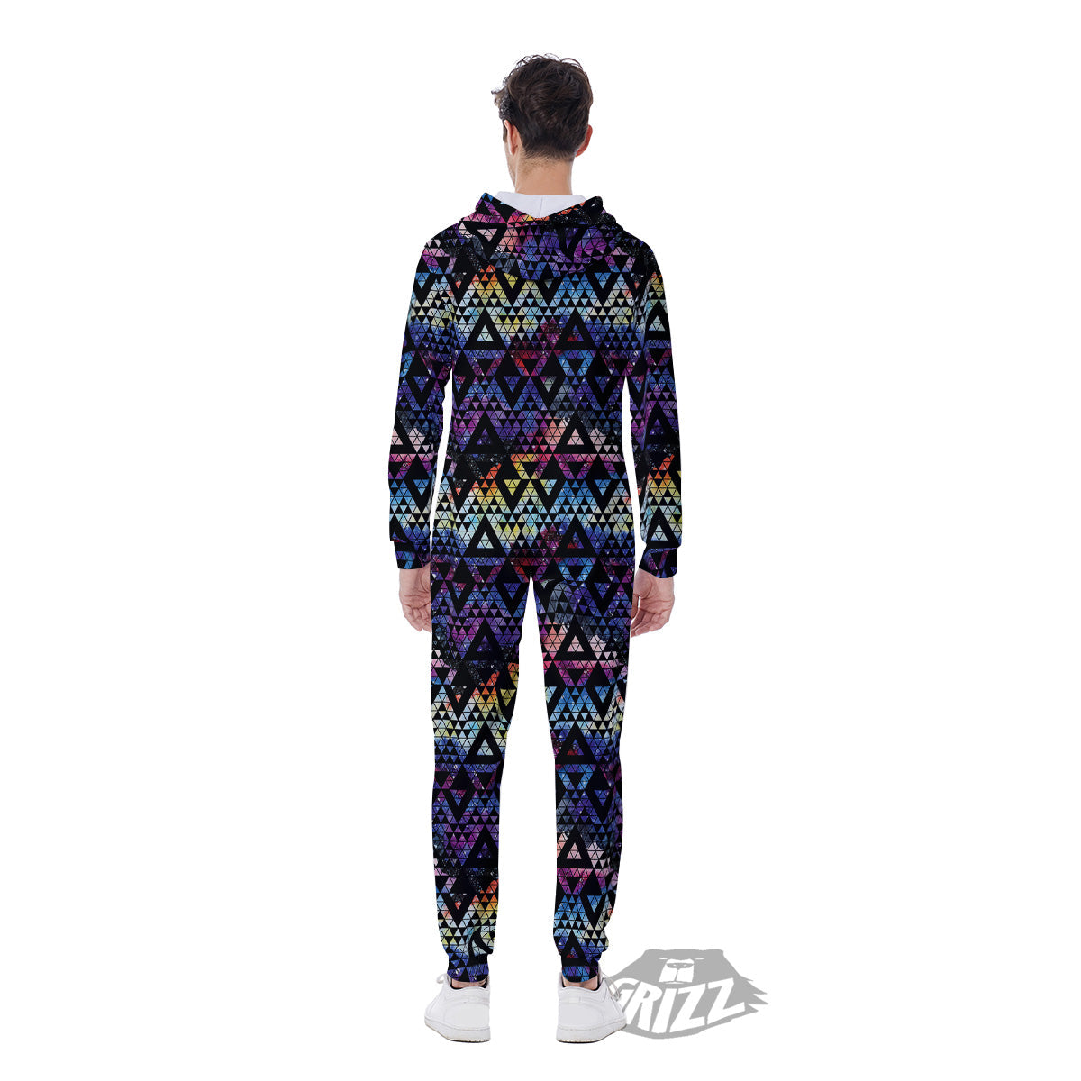Galaxy Space Black Triangle Print Men's Jumpsuit-grizzshop