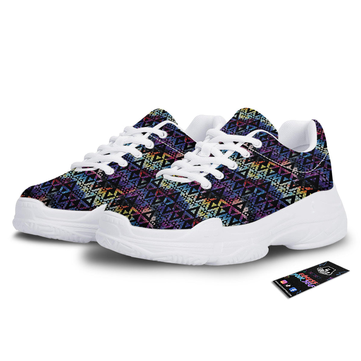 Galaxy Space Black Triangle Print White Chunky Shoes-grizzshop