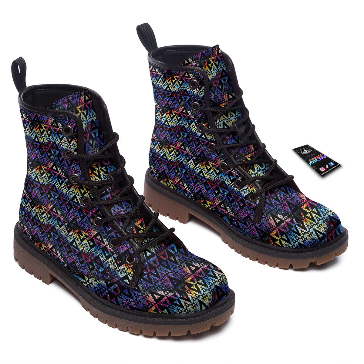 Galaxy Space Black Triangle Print Work Boots-grizzshop