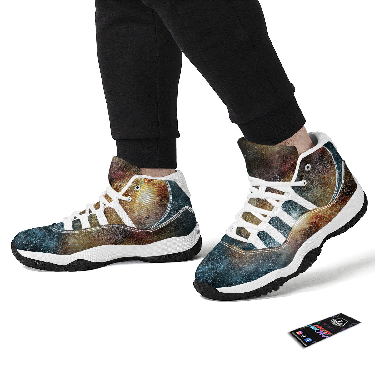 Galaxy Space Blue Stardust Print White Bball Shoes-grizzshop
