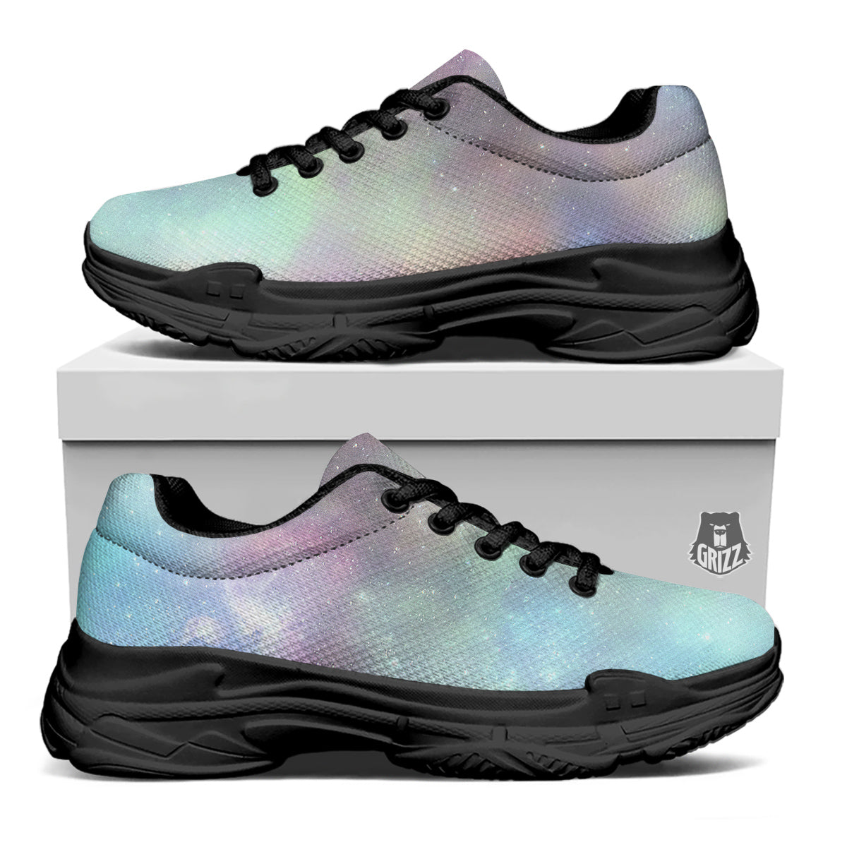 Galaxy Space Colorful Nebula Print Black Chunky Shoes-grizzshop