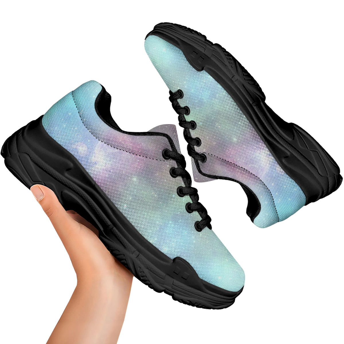 Galaxy Space Colorful Nebula Print Black Chunky Shoes-grizzshop