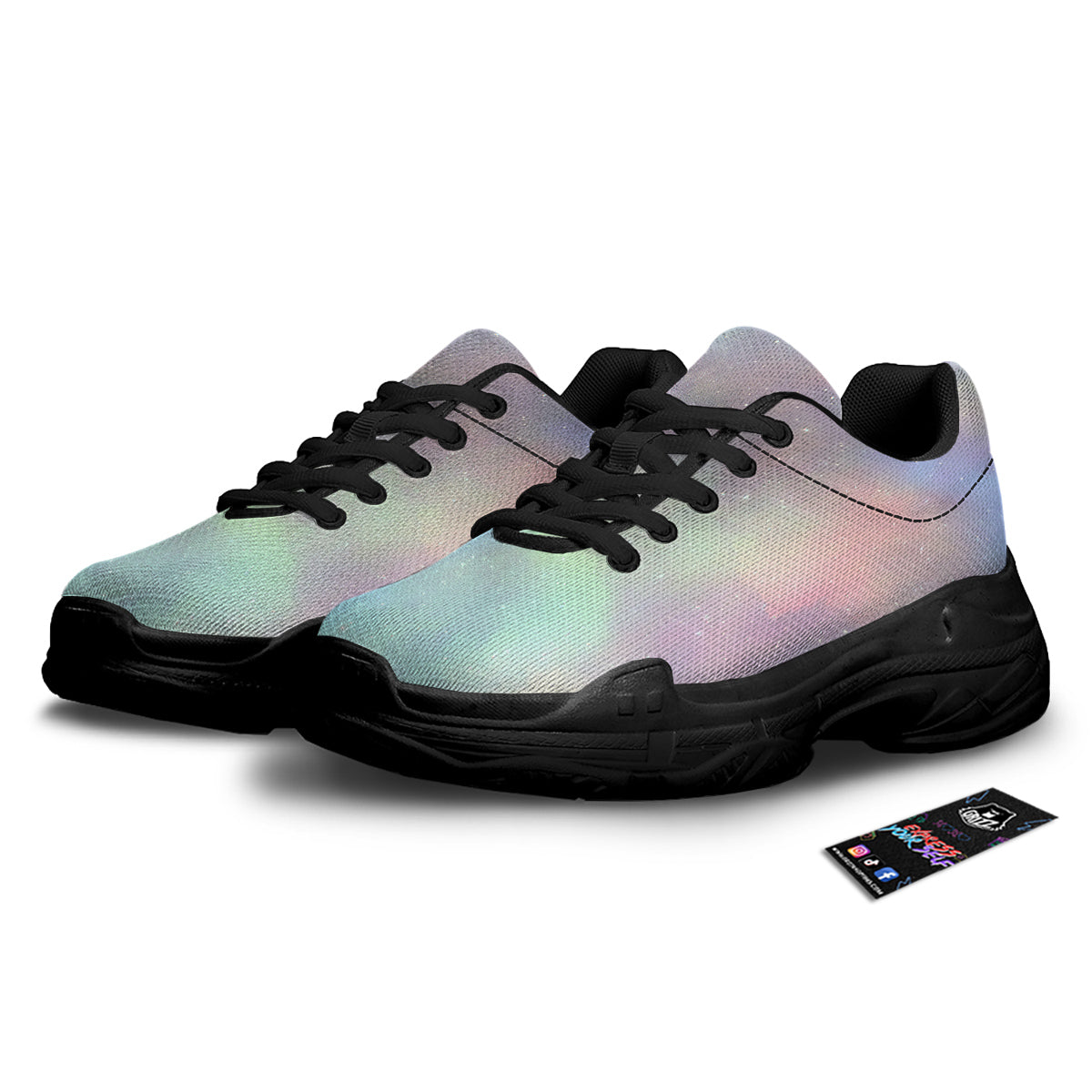 Galaxy Space Colorful Nebula Print Black Chunky Shoes-grizzshop