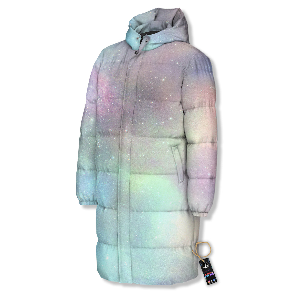 Galaxy Space Colorful Nebula Print Long Down Jacket