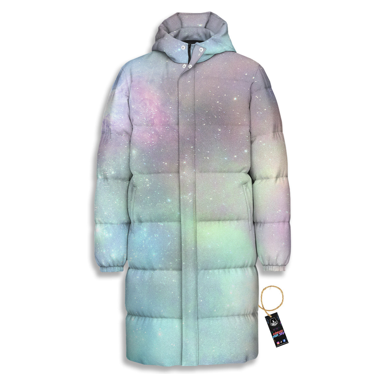 Galaxy Space Colorful Nebula Print Long Down Jacket