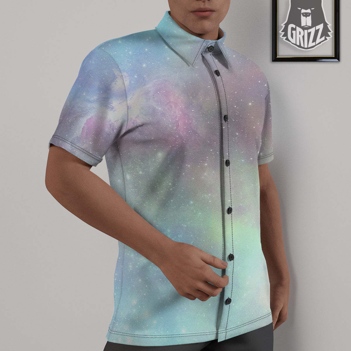 Galaxy Space Colorful Nebula Print Untucked Shirts-grizzshop