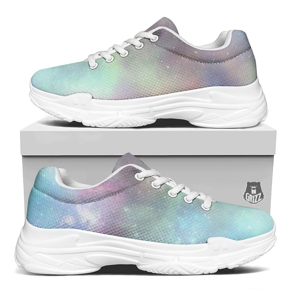 Galaxy Space Colorful Nebula Print White Chunky Shoes-grizzshop