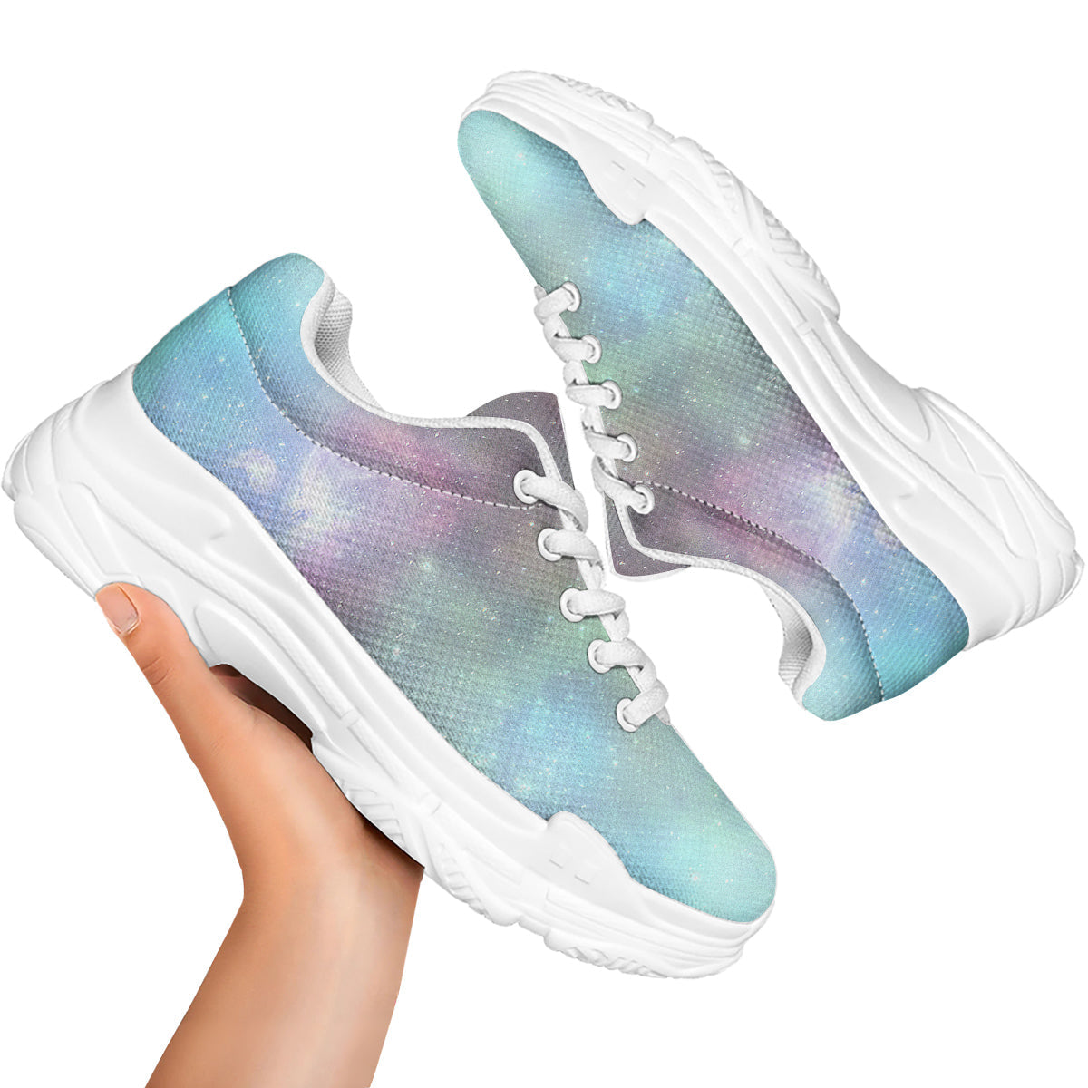 Galaxy Space Colorful Nebula Print White Chunky Shoes-grizzshop