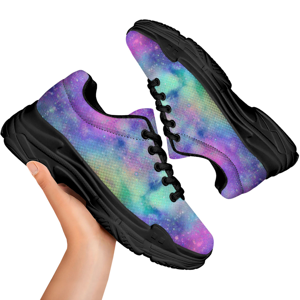 Galaxy Space Colorful Universe Print Black Chunky Shoes-grizzshop