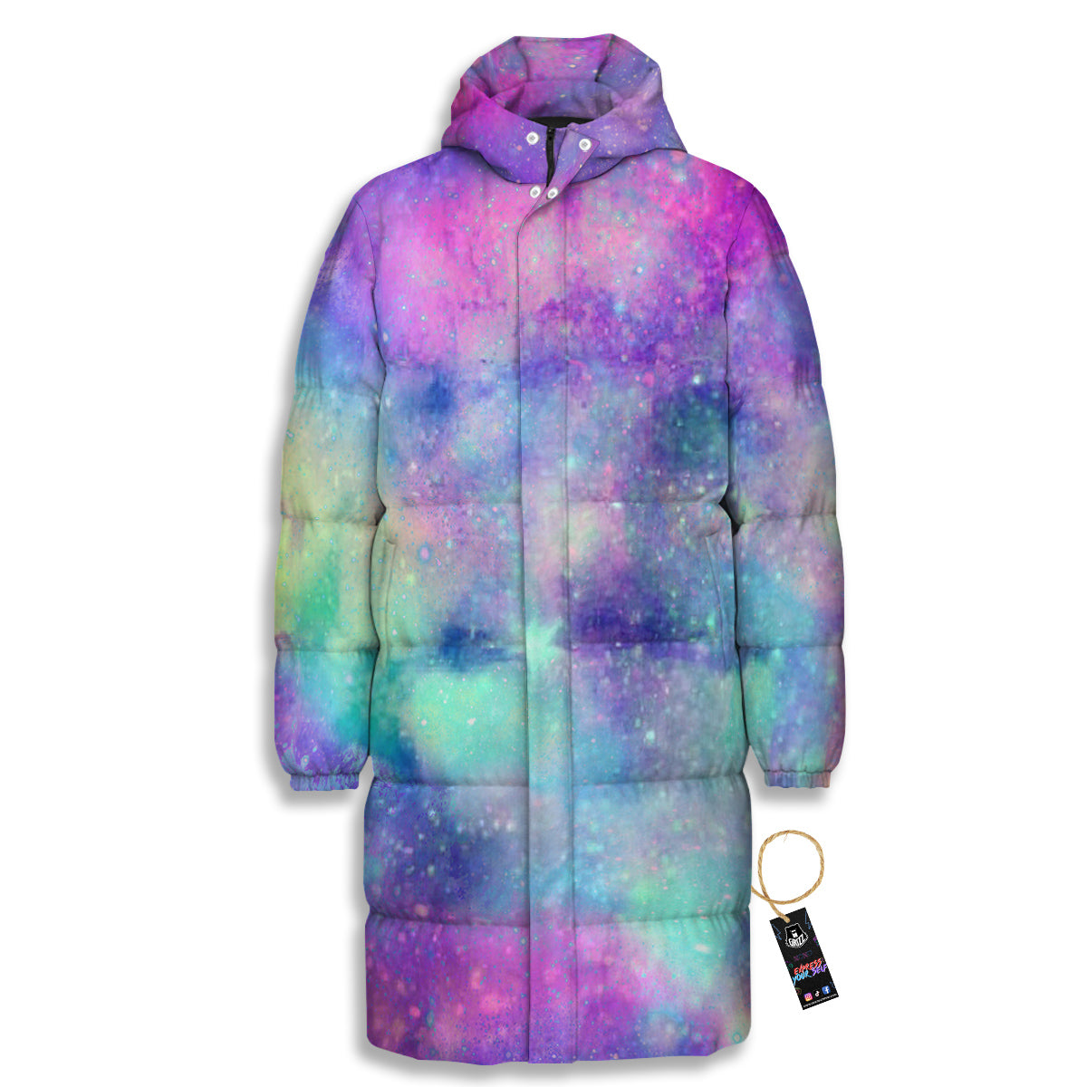 Galaxy Space Colorful Universe Print Long Down Jacket