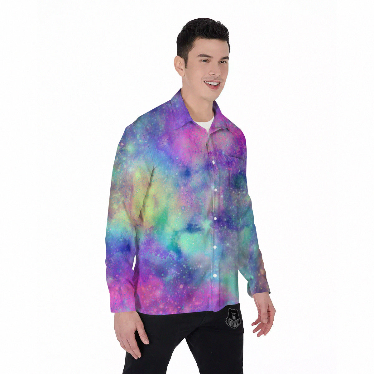 Galaxy Space Colorful Universe Print Men's Long Sleeve Shirts-grizzshop