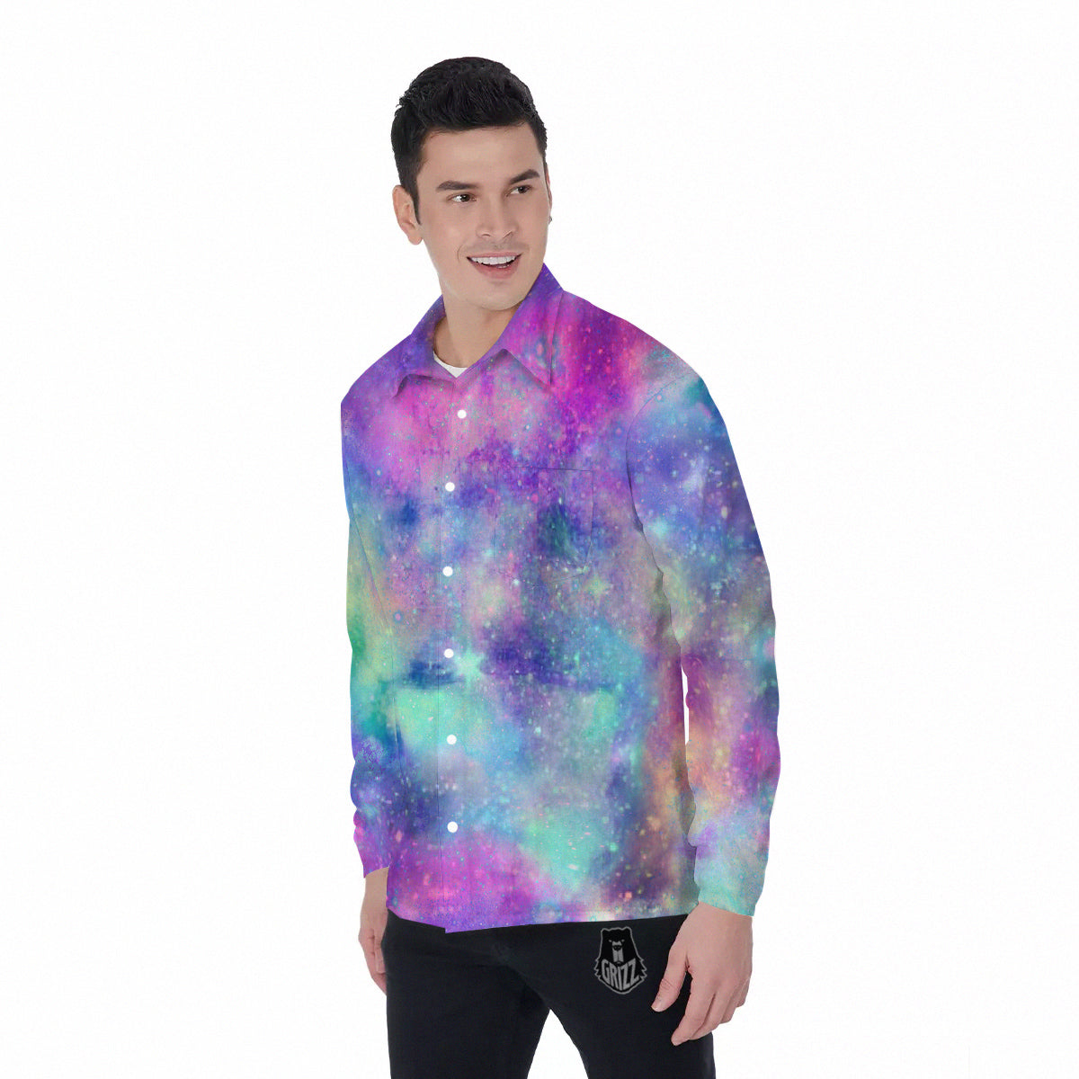 Galaxy Space Colorful Universe Print Men's Long Sleeve Shirts-grizzshop
