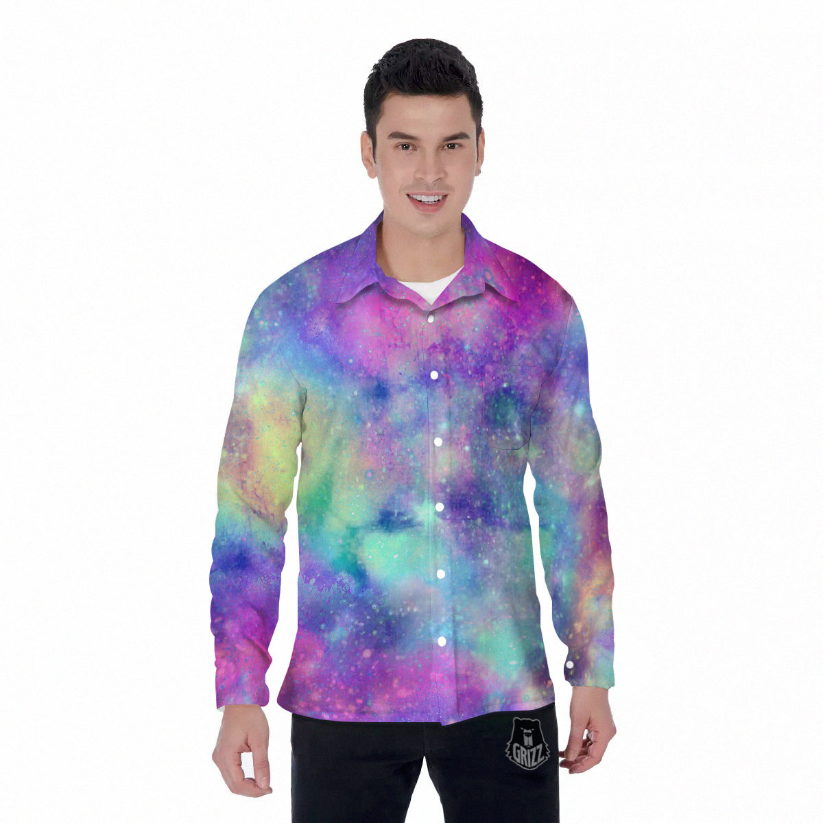 Galaxy Space Colorful Universe Print Men's Long Sleeve Shirts-grizzshop